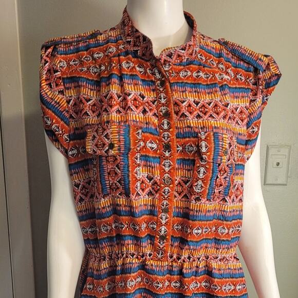 Speed Control Rainbow Tribal Print Mini Dress 2X Babydoll Boho Indie Fit Flare - Picture 2 of 10